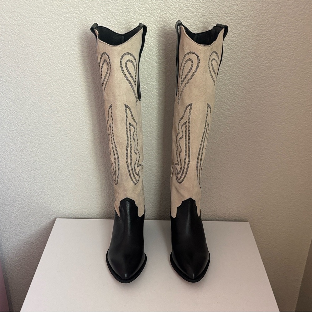 Anthropologie Pilcro Black and Cream Western Boots